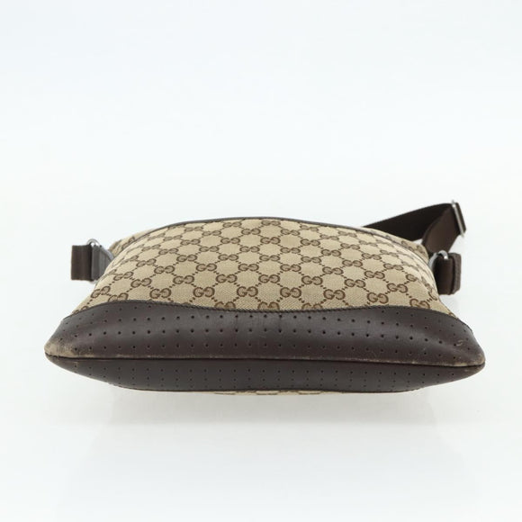 GUCCI GG Canvas Shoulder Bag Beige Silver 145857 Auth 177160