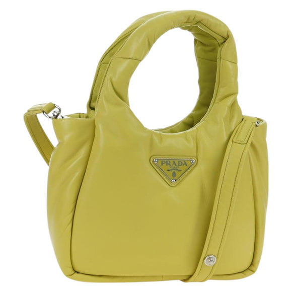 PRADA Hand Bag Leather 2way Yellow Silver Auth 177165SAM