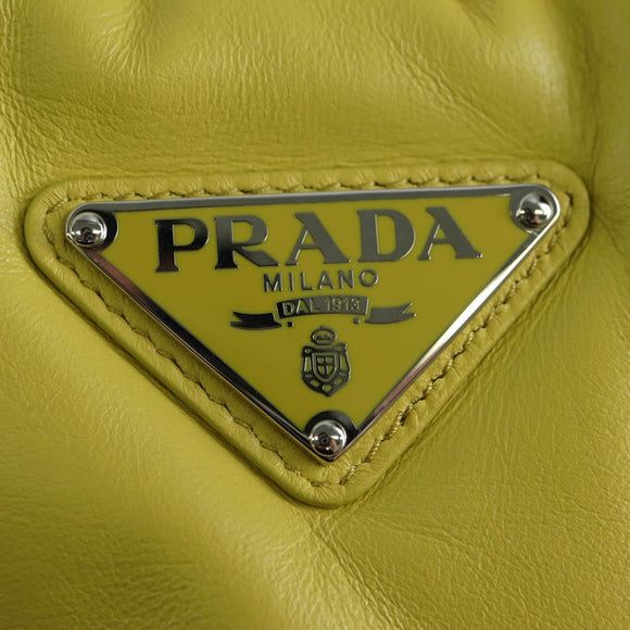 PRADA Hand Bag Leather 2way Yellow Silver Auth 177165SAM