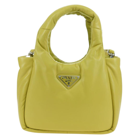 PRADA Hand Bag Leather 2way Yellow Silver Auth 177165SAM