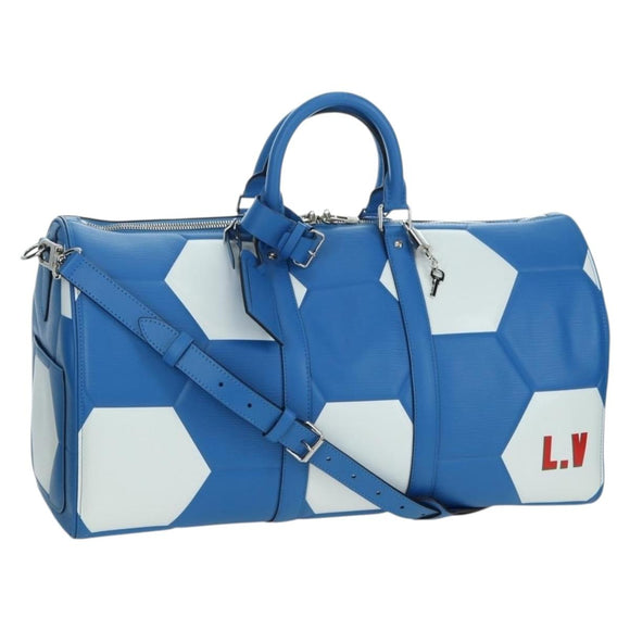 LOUIS VUITTON Epi 2018 FIFA Keepall Bandouliere 50 Bag Blue M52120 Auth 177176SM