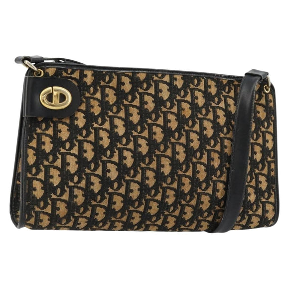 Christian Dior Trotter Canvas Shoulder Bag Navy Gold Auth 177193A