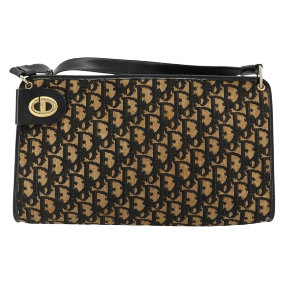 Christian Dior Trotter Canvas Shoulder Bag Navy Gold Auth 177193A