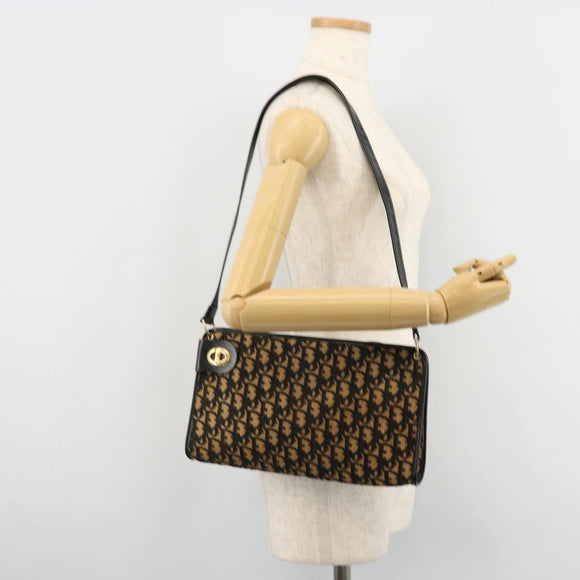 Christian Dior Trotter Canvas Shoulder Bag Navy Gold Auth 177193A