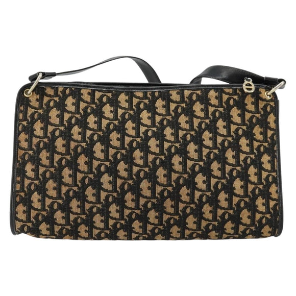 Christian Dior Trotter Canvas Shoulder Bag Navy Gold Auth 177193A