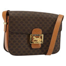 CELINE Macadam Canvas Horse Carriage Bag PVC Leather Brown Gold Auth 177195A-1