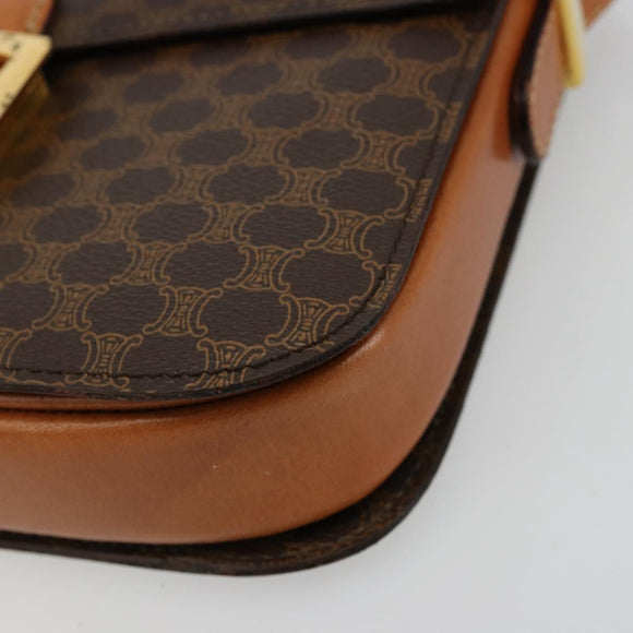 CELINE Macadam Canvas Horse Carriage Bag PVC Leather Brown Gold Auth 177195A