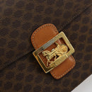 CELINE Macadam Canvas Horse Carriage Bag PVC Leather Brown Gold Auth 177195A-17