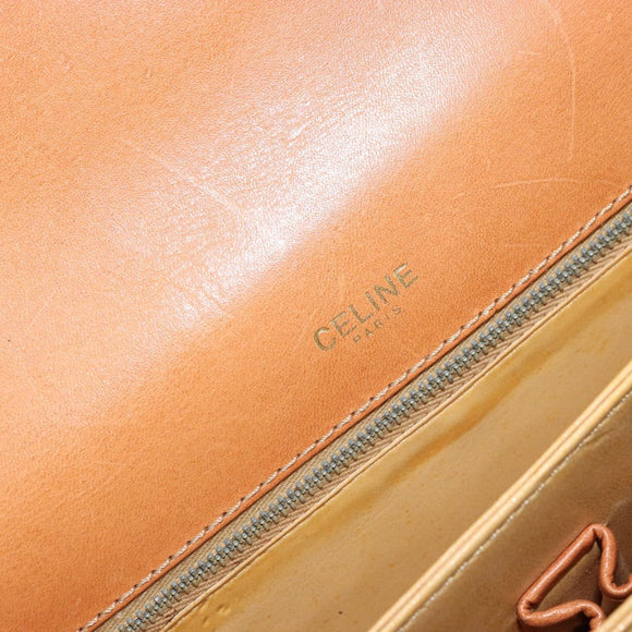 CELINE Macadam Canvas Horse Carriage Bag PVC Leather Brown Gold Auth 177195A