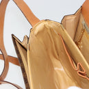 CELINE Macadam Canvas Horse Carriage Bag PVC Leather Brown Gold Auth 177195A-20