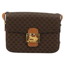 CELINE Macadam Canvas Horse Carriage Bag PVC Leather Brown Gold Auth 177195A-13