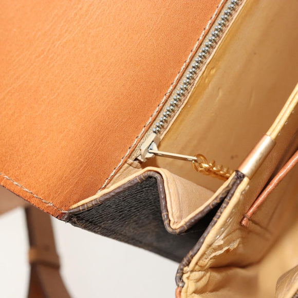 CELINE Macadam Canvas Horse Carriage Bag PVC Leather Brown Gold Auth 177195A