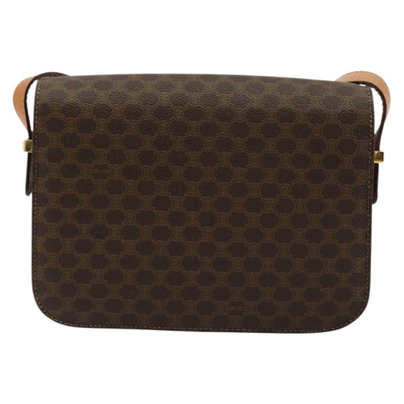 CELINE Macadam Canvas Horse Carriage Bag PVC Leather Brown Gold Auth 177195A