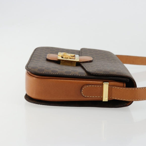CELINE Macadam Canvas Horse Carriage Bag PVC Leather Brown Gold Auth 177195A