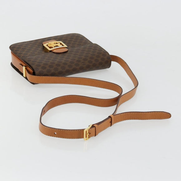 CELINE Macadam Canvas Horse Carriage Bag PVC Leather Brown Gold Auth 177195A