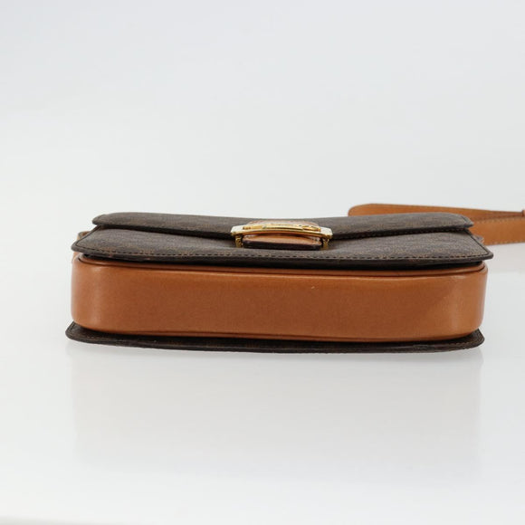 CELINE Macadam Canvas Horse Carriage Bag PVC Leather Brown Gold Auth 177195A