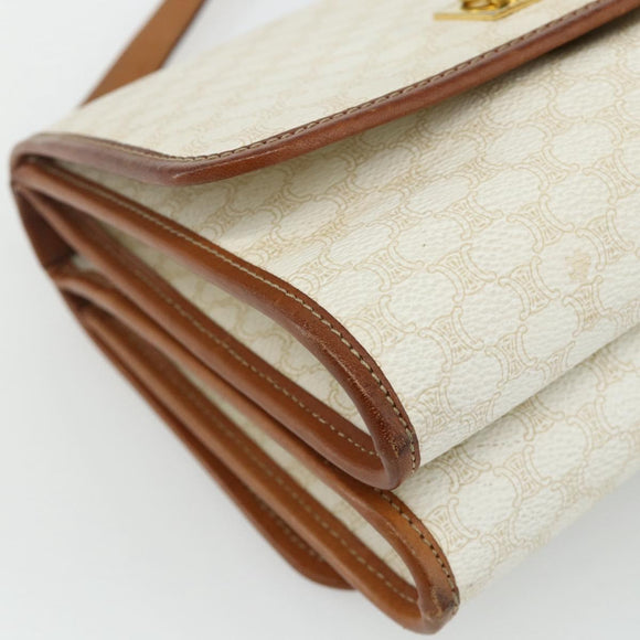 CELINE Macadam Canvas Shoulder Bag PVC Leather White Gold Auth 177197