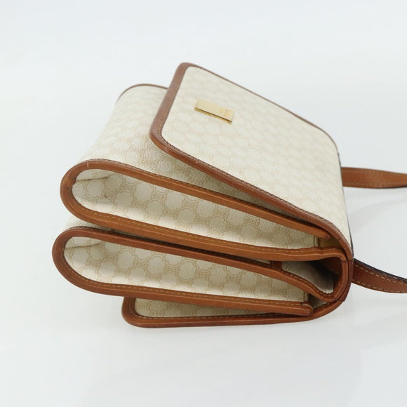CELINE Macadam Canvas Shoulder Bag PVC Leather White Gold Auth 177197