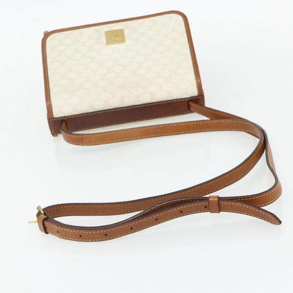 CELINE Macadam Canvas Shoulder Bag PVC Leather White Gold Auth 177197