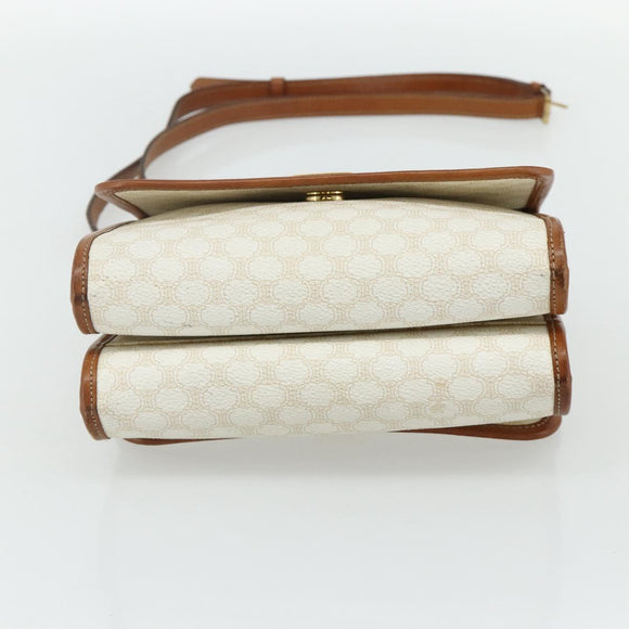 CELINE Macadam Canvas Shoulder Bag PVC Leather White Gold Auth 177197