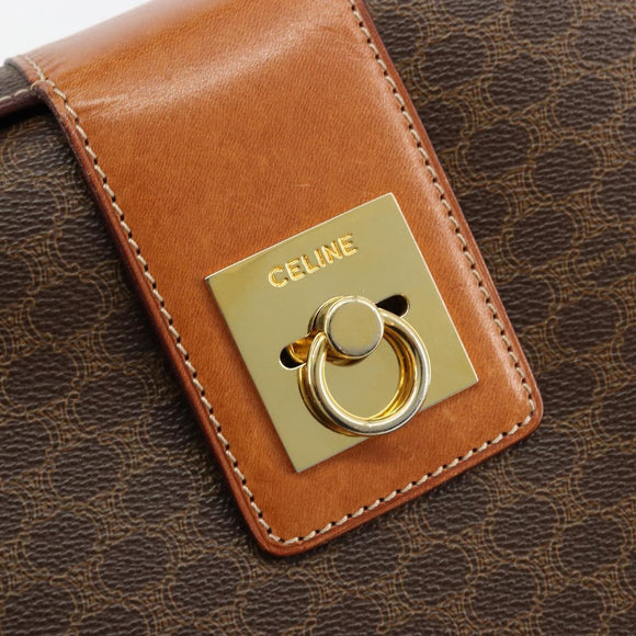 CELINE Macadam Canvas Hand Bag PVC Leather Brown Gold Auth 177206A
