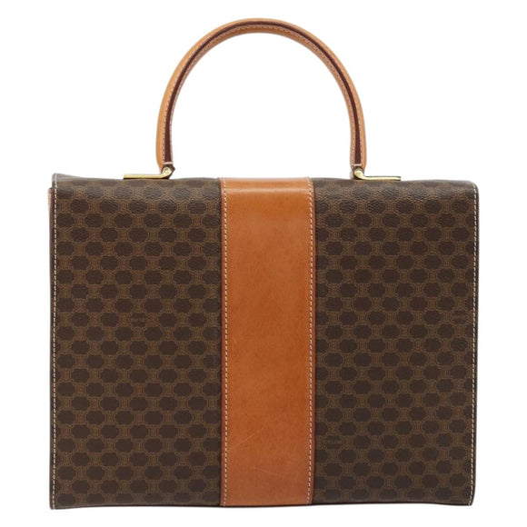 CELINE Macadam Canvas Hand Bag PVC Leather Brown Gold Auth 177206A