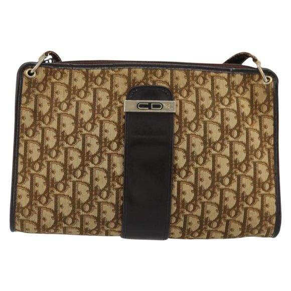 Christian Dior Trotter Canvas Umhängetasche Beige Gold Auth 177208