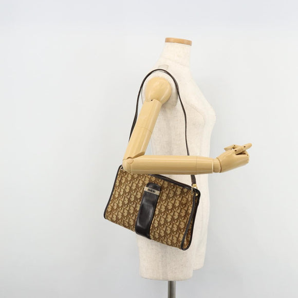 Christian Dior Trotter Canvas Umhängetasche Beige Gold Auth 177208
