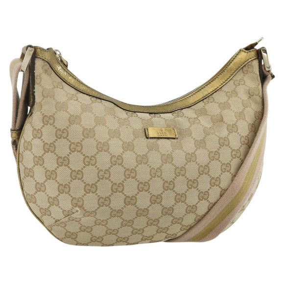 GUCCI GG Canvas Sherry Line Shoulder Bag Beige Gold 181092 Auth 177211A