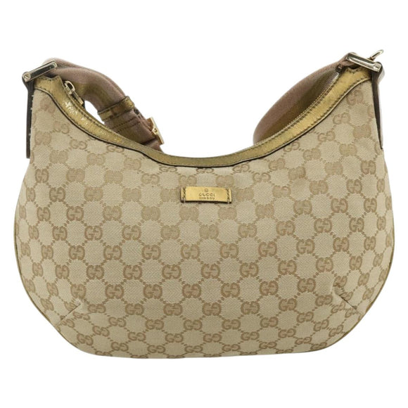 GUCCI GG Canvas Sherry Line Shoulder Bag Beige Gold 181092 Auth 177211A