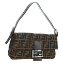 FENDI Zucca Canvas Mamma Baguette Shoulder Bag Black Brown Auth 177212SAV-1