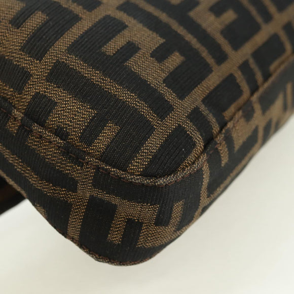 FENDI Zucca Canvas Mamma Baguette Shoulder Bag Black Brown Auth 177212SAV