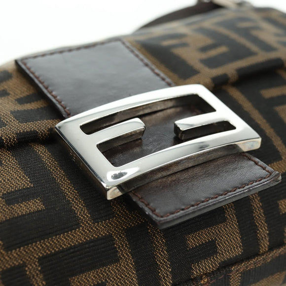 FENDI Zucca Canvas Mamma Baguette Shoulder Bag Black Brown Auth 177212SAV