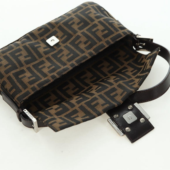 FENDI Zucca Canvas Mamma Baguette Shoulder Bag Black Brown Auth 177212SAV
