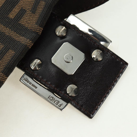 FENDI Zucca Canvas Mamma Baguette Shoulder Bag Black Brown Auth 177212SAV