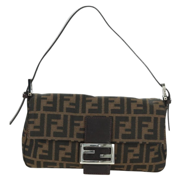FENDI Zucca Canvas Mamma Baguette Shoulder Bag Black Brown Auth 177212SAV