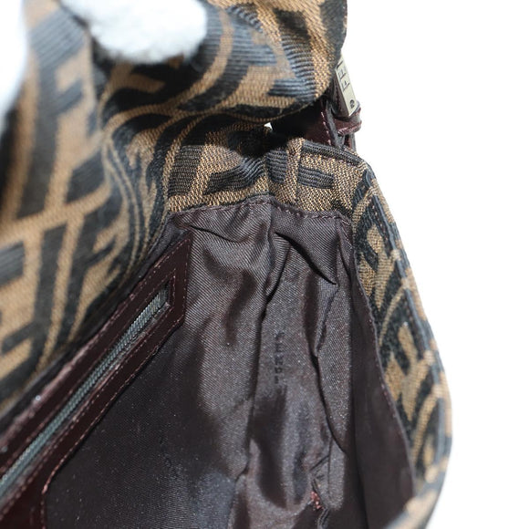 FENDI Zucca Canvas Mamma Baguette Shoulder Bag Black Brown Auth 177212SAV