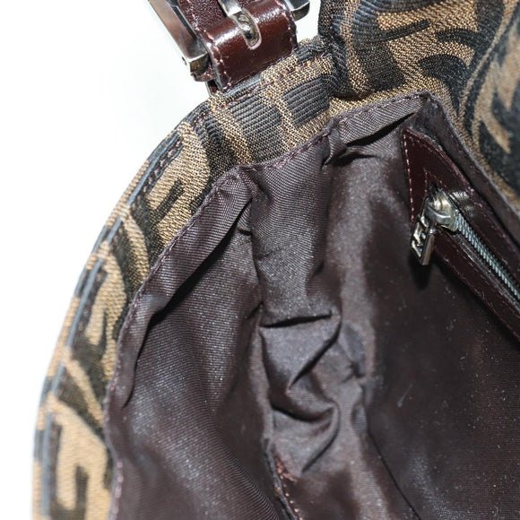 FENDI Zucca Canvas Mamma Baguette Shoulder Bag Black Brown Auth 177212SAV
