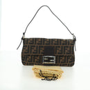FENDI Zucca Canvas Mamma Baguette Shoulder Bag Black Brown Auth 177212SAV-12