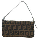 FENDI Zucca Canvas Mamma Baguette Shoulder Bag Black Brown Auth 177212SAV-2