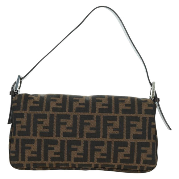 FENDI Zucca Canvas Mamma Baguette Shoulder Bag Black Brown Auth 177212SAV
