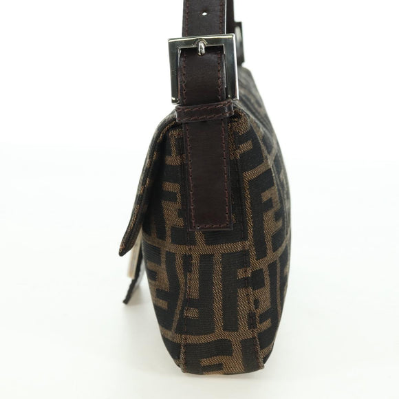 FENDI Zucca Canvas Mamma Baguette Shoulder Bag Black Brown Auth 177212SAV