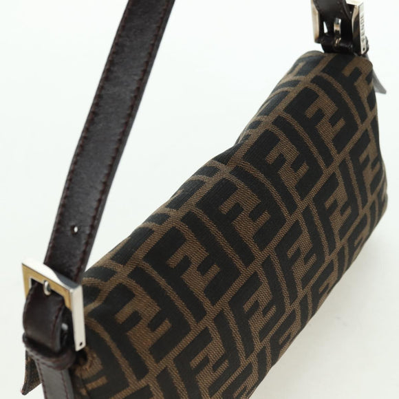 FENDI Zucca Canvas Mamma Baguette Shoulder Bag Black Brown Auth 177212SAV