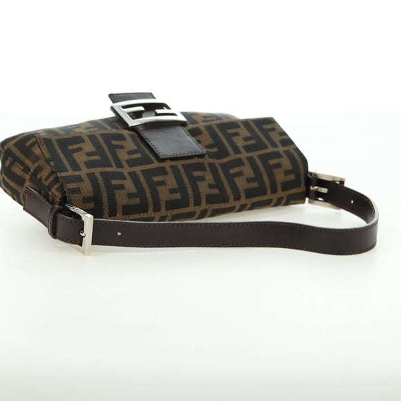 FENDI Zucca Canvas Mamma Baguette Shoulder Bag Black Brown Auth 177212SAV