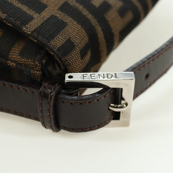 FENDI Zucca Canvas Mamma Baguette Shoulder Bag Black Brown Auth 177212SAV