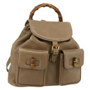 GUCCI Bamboo Backpack Leather Beige Gold 003 1998 0016 Auth 177214-1