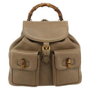 GUCCI Bamboo Backpack Leather Beige Gold 003 1998 0016 Auth 177214-2