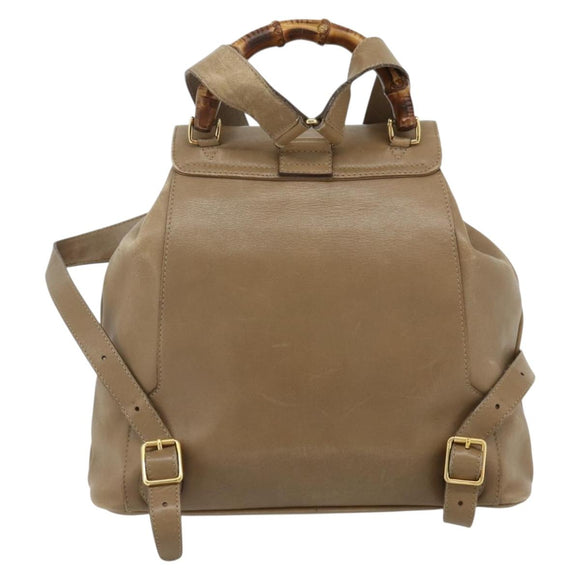 GUCCI Bamboo Backpack Leather Beige Gold 003 1998 0016 Auth 177214