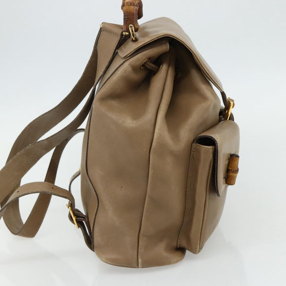 GUCCI Bamboo Backpack Leather Beige Gold 003 1998 0016 Auth 177214