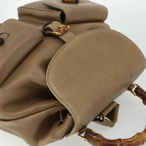 GUCCI Bamboo Backpack Leather Beige Gold 003 1998 0016 Auth 177214